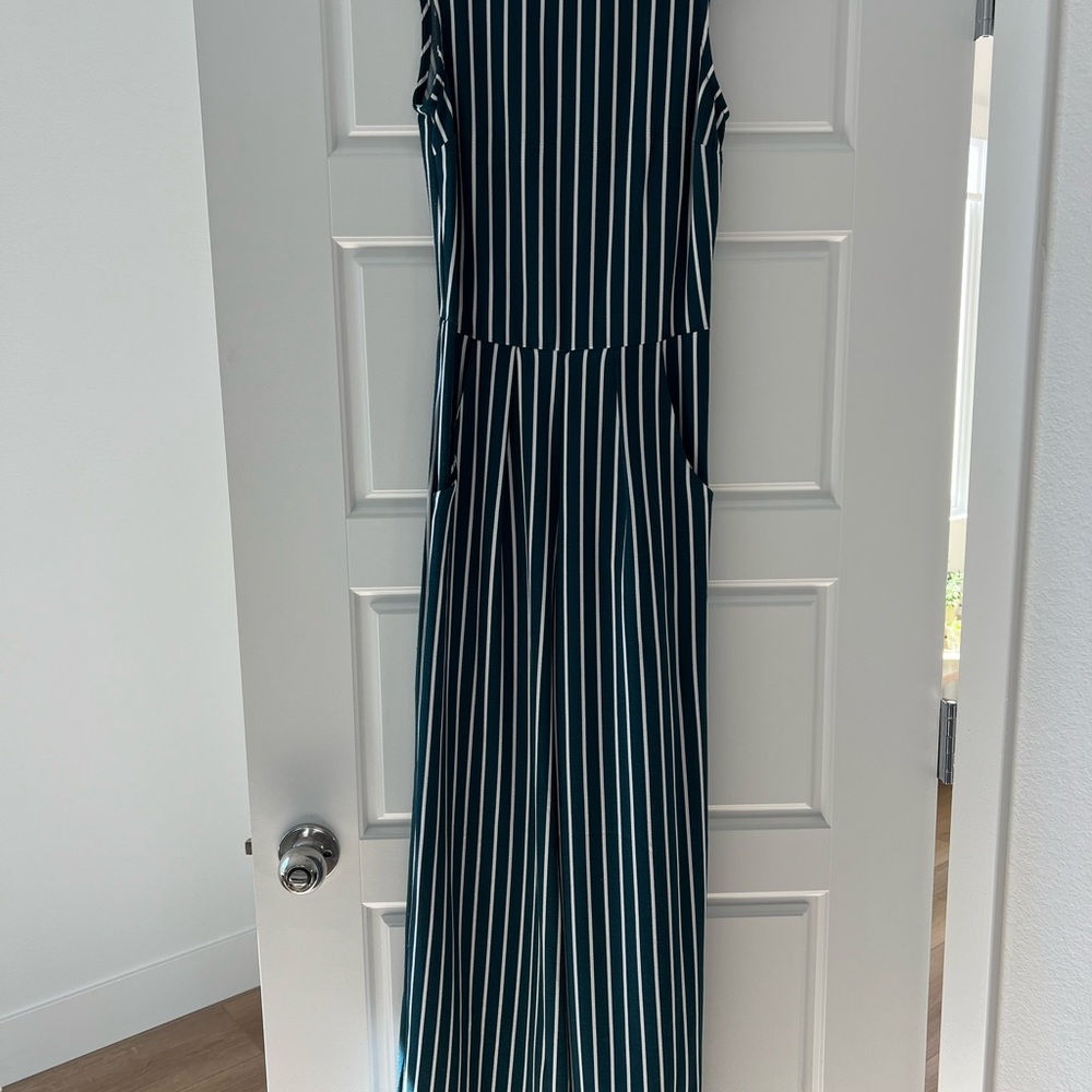 Dark Teal and White Striped Jumpsuit